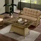Icon Rattan Bahçe Balkon Oturma Takımı 2+1+1+Camlı Masa Cappuccino-2