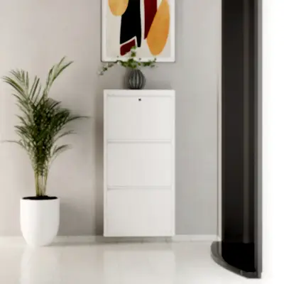 Kilitli 3 Kapaklı Metal Ayakkabılık Beyaz