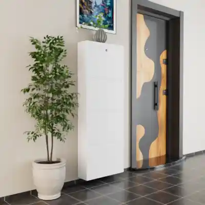 Kilitli 4 Kapaklı Metal Ayakkabılık Beyaz