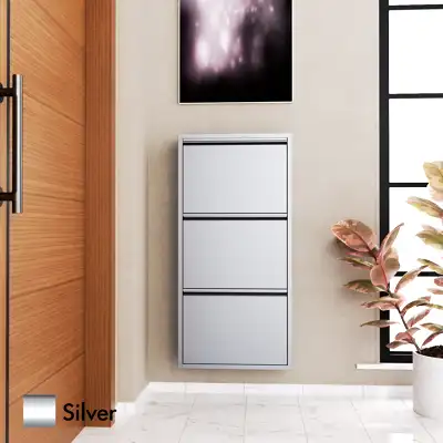 3 Kapaklı Metal Ayakkabılık Silver