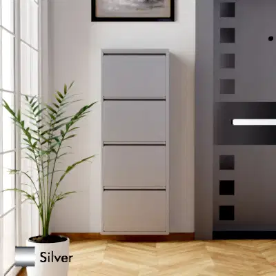 4 Kapaklı Metal Ayakkabılık Silver