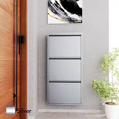 Kilitli 3 Kapaklı Metal Ayakkabılık Silver
