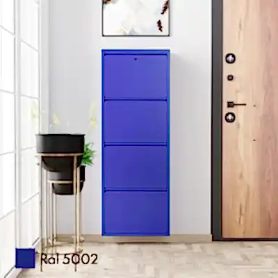Kilitli 4 Kapaklı Metal Ayakkabılık Lacivert