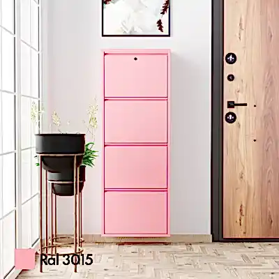 Kilitli 4 Kapaklı Metal Ayakkabılık  Pudra