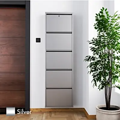 Kilitli 5 Kapaklı Metal Ayakkabılık Silver