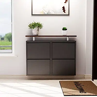 Raflı 4 Kapaklı Metal Ayakkabılık Antrasit