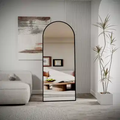 Pamir Siyah Metal Çerçeveli Ayaklı Oval Boy Aynası 180x70 Cm