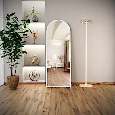 Pamir Beyaz Metal Çerçeveli Ayaklı Oval Boy Aynası 180x60 Cm