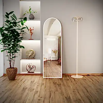 Pamir Beyaz Metal Çerçeveli Ayaklı Oval Boy Aynası 180x50 Cm