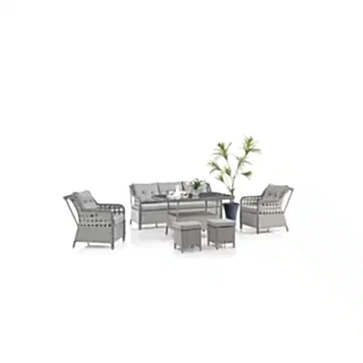 Deniz Rattan Puflu Bahçe Balkon Takımı 3+1+1 Gri