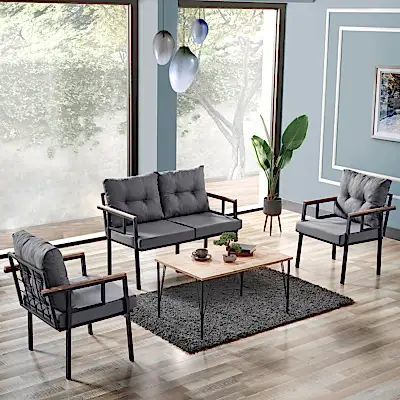Saye Metal Bahçe Balkon Oturma Takımı 2+1+1+Orta Sehpa Antrasit