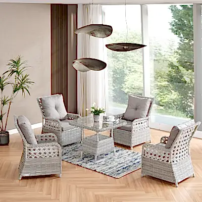 Duru 4 Kişilik Rattan Bahçe Balkon Mutfak Masa Takımı Gri