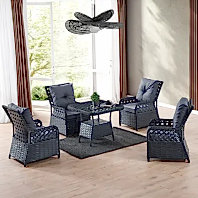 Duru 4 Kişilik Rattan Bahçe Balkon Mutfak Masa Takımı Antrasit
