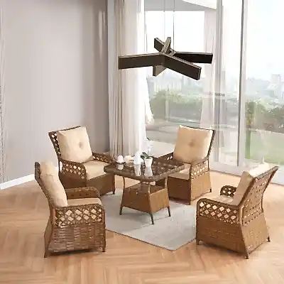 Duru 4 Kişilik Rattan Bahçe Balkon Mutfak Masa Takımı Kahve