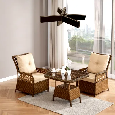 Duru 2 Kişilik Rattan Bahçe Balkon Mutfak Masa Takımı Kahve