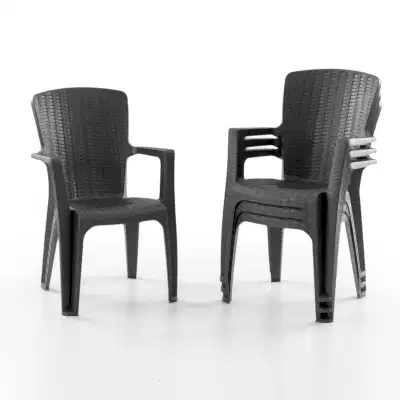 Side 4'lü Rattan Sandalye Siyah