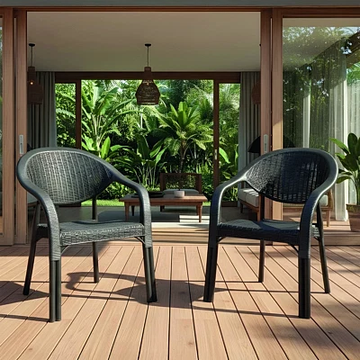 Bamboo 2'li Rattan Sandalye Siyah