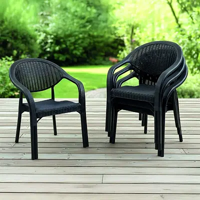 Bamboo 4'lü Rattan Sandalye Siyah