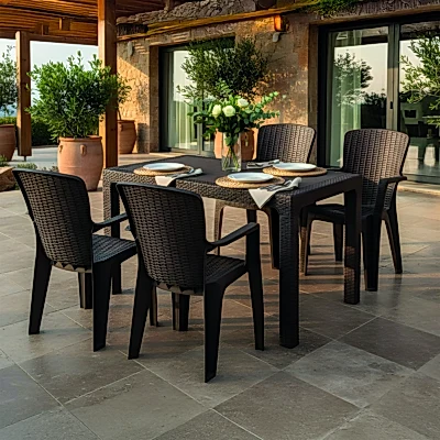 Side 4 Kişilik Rattan Masa Sandalye Takımı Siyah