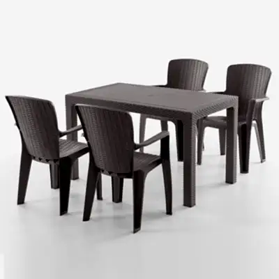 Side 4 Kişilik Rattan Masa Sandalye Takımı Kahve