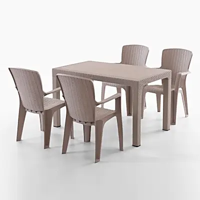 Side 4 Kişilik Rattan Masa Sandalye Takımı Cappuccino