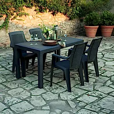 Efes 4 Kişilik Rattan Masa Sandalye Takımı Siyah