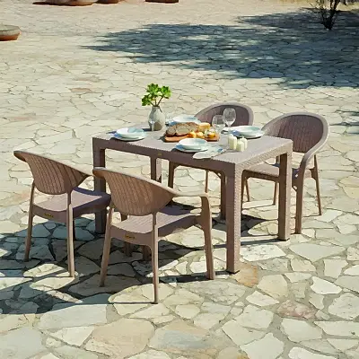 Bamboo 4 Kişilik Rattan Masa Sandalye Takımı Cappuccino