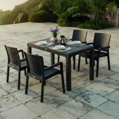 King 4 Kişilik Rattan Masa Sandalye Takımı Siyah