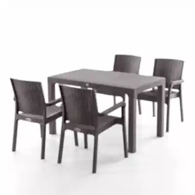 King 4 Kişilik Rattan Masa Sandalye Takımı Kahve