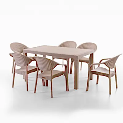 Bamboo 6 Kişilik Rattan Masa Sandalye Takımı Cappuccino