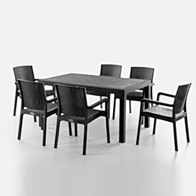 King 6 Kişilik Rattan Masa Sandalye Takımı Siyah