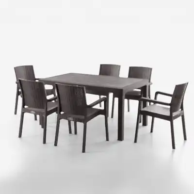 King 6 Kişilik Rattan Masa Sandalye Takımı Kahve