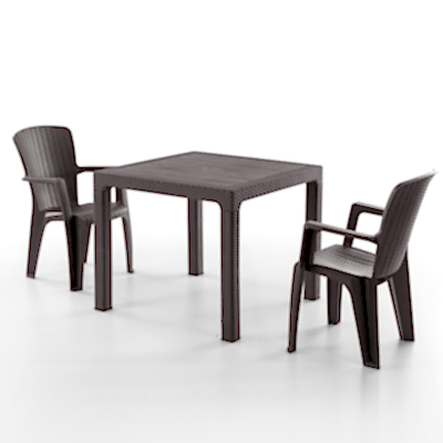 Side 2 Kişilik Rattan Masa Sandalye Takımı Kahve