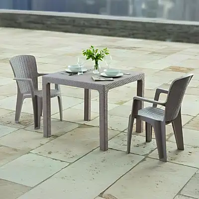 Side 2 Kişilik Rattan Masa Sandalye Takımı Cappuccino