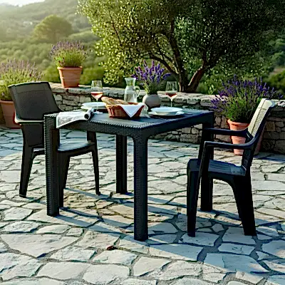 Efes 2 Kişilik Rattan Masa Sandalye Takımı Siyah