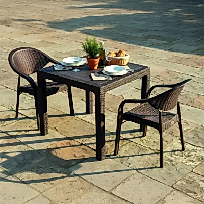 Bamboo 2 Kişilik Rattan Masa Sandalye Takımı Kahve