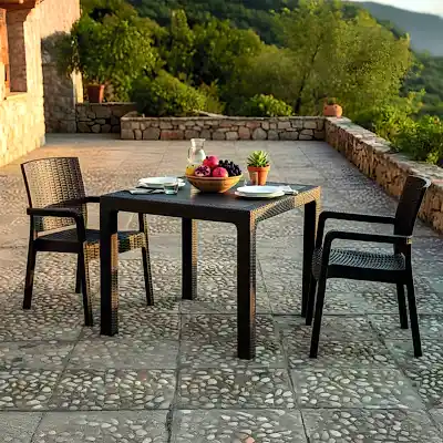 King 2 Kişilik Rattan Masa Sandalye Takımı Kahve