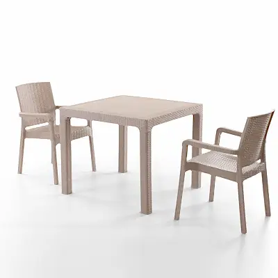 King 2 Kişilik Rattan Masa Sandalye Takımı Cappuccino