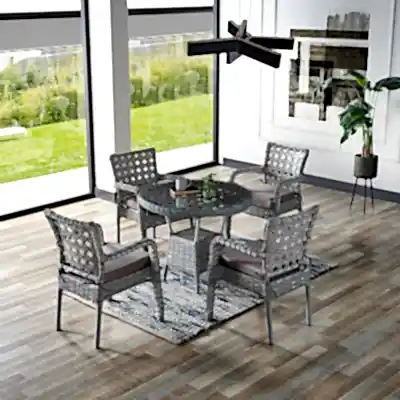 Ayaz 4 Kişilik Rattan Bahçe Balkon Mutfak Masa Takımı Açık Gri