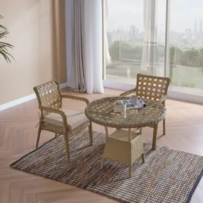 Ayaz 2 Kişilik Rattan Bahçe Balkon Mutfak Masa Takımı Cappuccino