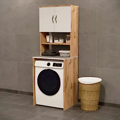 Çamaşır Makinesi Üstü Banyo Dolabı Rafı Atlantik Çam