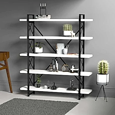 Evdemo Wood Metal Kitaplık Beyaz