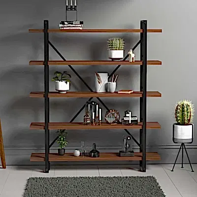 Evdemo Wood Metal Kitaplık Ceviz