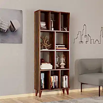 Petek Dekoratif Kitaplık Ceviz