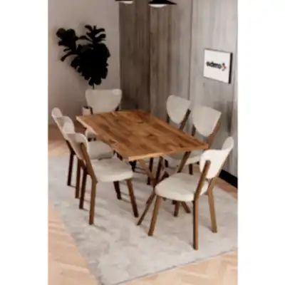Elma 6 Kişilik Mutfak Yemek Masa Takımı Krem