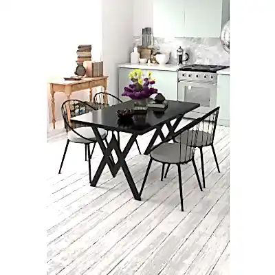 Evdemo Eylül 4 Kişilik Mutfak Masası Takımı Siyah Gri
