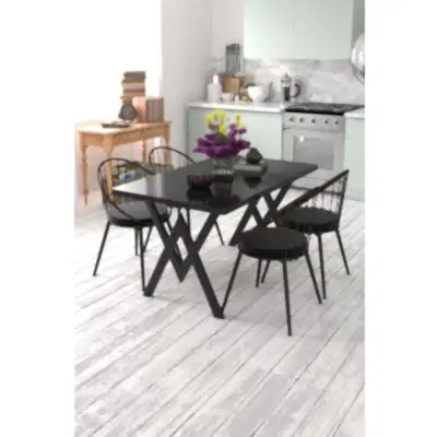 Evdemo Eylül 4 Kişilik Mutfak Masası Takımı Siyah Masa Siyah Sandalye