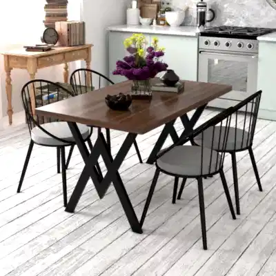 Evdemo Eylül 4 Kişilik Balkon Bahçe Masa Takımı Ceviz - Gri