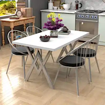 Evdemo Eylül Silver 4 Kişilik Mutfak Masası Takımı Beyaz Siyah