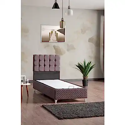 Bengü Tek Kişilik Baza Başlık Set Gri 90*190